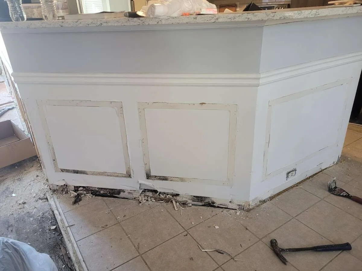 Water damage and mold on kitchen during Storm Damage Restoration in Dallas